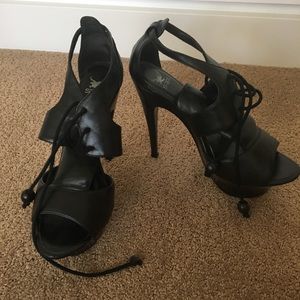 Black Lace Up Platform Heels